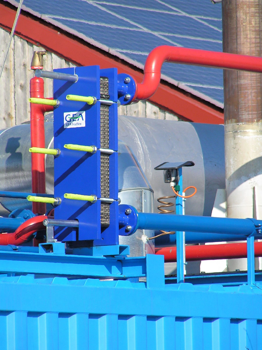 Wärmetauscher einer Biogasanlage, die nach dem Prinzip der Trockenfermentation arbeitet