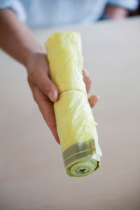 Rolle mit Gelben Säcken, Hand