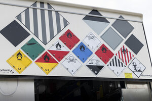 Mobile Problemabfallsammlung, Sondermüllsammlung, Schadstoffmobil, Sondermüllmobil, Giftmobil, Problemmüllmobil, Warnschilder, Hinweistafeln