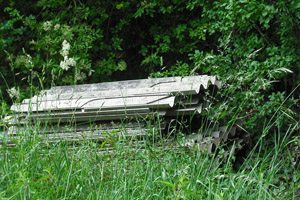 Asbestplatten, Eternit, Stapel, illegale Müllablagerung, Natur, gefährlicher Abfall, gefährliche Abfälle, Umwelt, Umweltfrevel, Waldrand