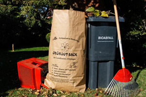 Biotonne (MGB 60 Liter), Grüngutsack, Rechen, Grasfangkorb, Garten, Rasen, Laub