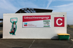 Gebrauchtwarengarage, Wertstoffhof, Gebrauchtwarensammelstelle, Gebrauchtwarensammlung, Werbung für Tauschmarkt Mainfranken