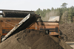 Absieben, Kompost, Kompostmiete, Siebanlage, Förderband, Siebtrommel