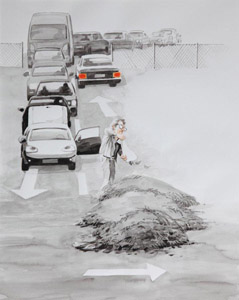 Sammelplatz für Grünabfälle: Anlieferer, Verkehr, Stau, PKW, Zaun