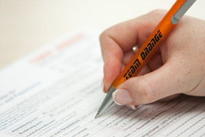 Kugelschreiber, Ausfüllen, Antrag, Hand, Anmeldung Mülltonnen